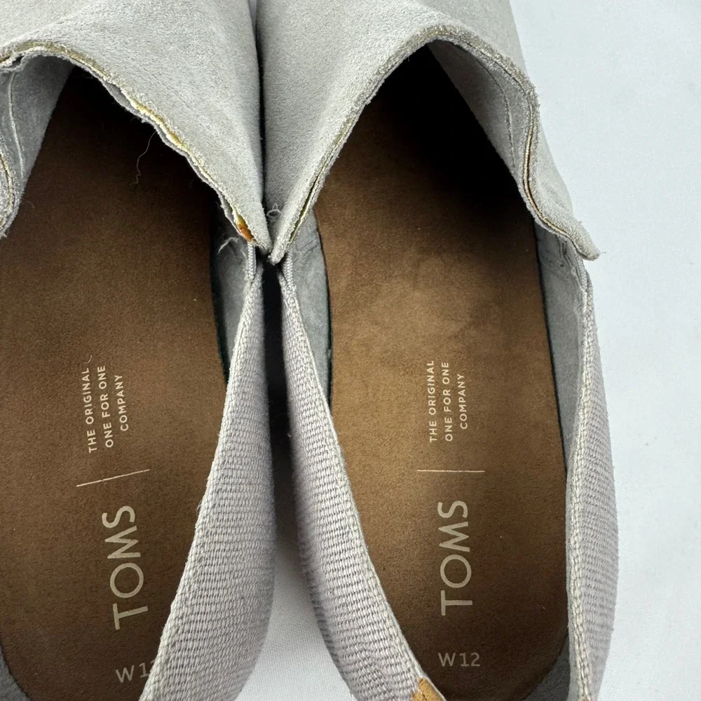 TOMS Women's Gray Suede Textile Block Heel Loafers Casual Office Shoes Size 12‎